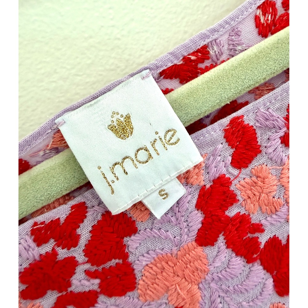 J.Marie Size S Lavender Embroidered Floral Shift Dress Boho Sleeveless Mini - Picture 3 of 5